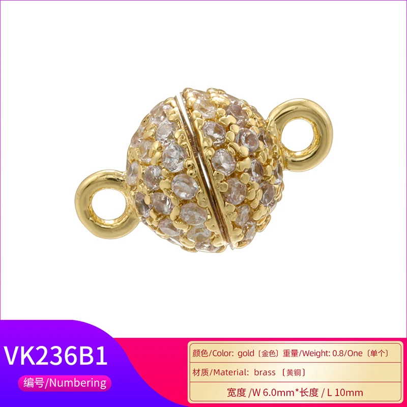 ZHUKOU Copper 18K Plated Real Gold Inlaid ZirconMagnetic Clasp Necklace Pearl Jewellery DIY Accessories: VK236