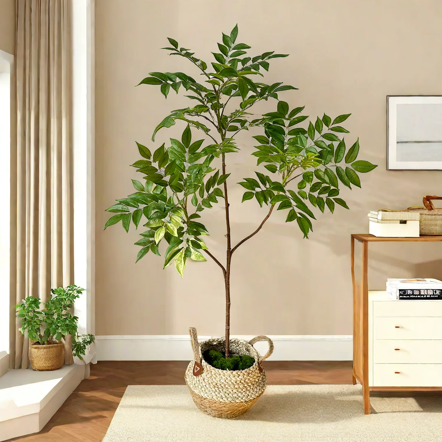 75/110cm Large Artificial Plants Fake Lacquer Tree Branch Plastic Leaves Tall Green Landscape Faux plant For Home Garden Decor