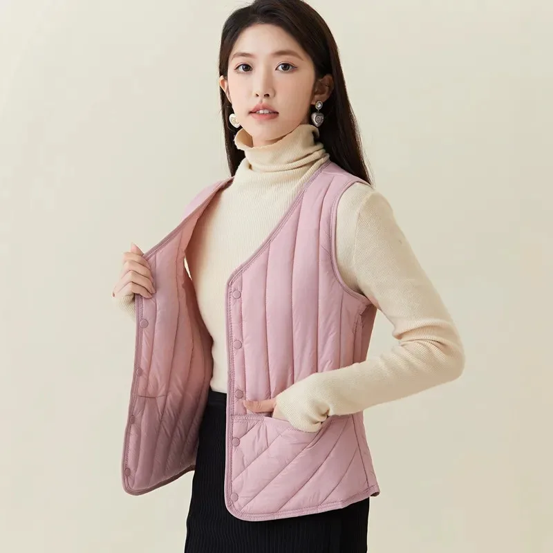 Autumn Winter New Down Cotton Vest Middle Aged Elderly Women Korean Version Short Slim Light Thin Warm Shoulder Vest Jacket
