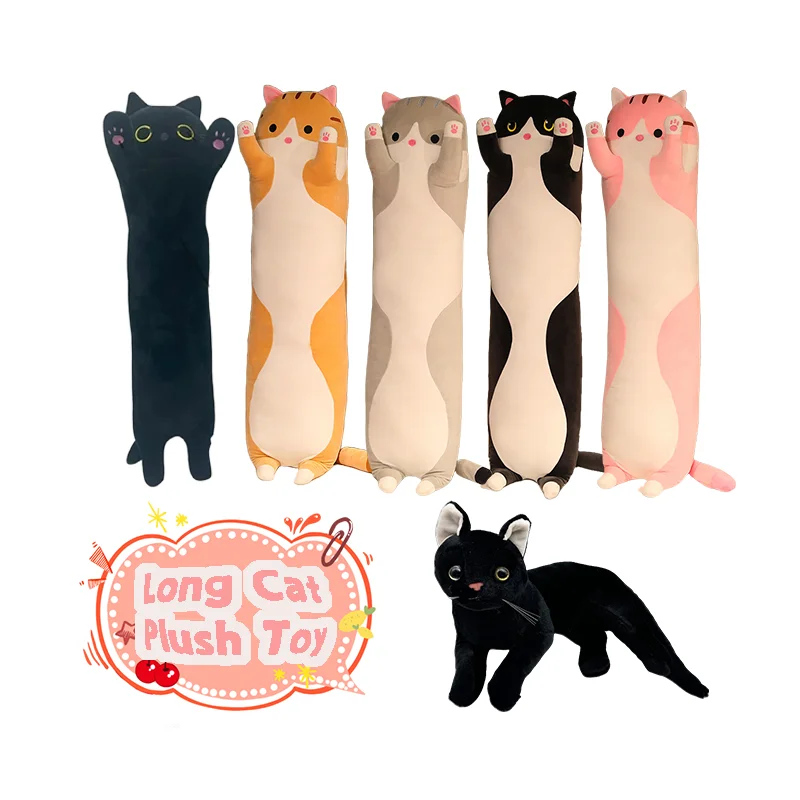 Cute Black Cat Plush Toys Soft Fluffy Animal Long Cat Dolls Kawaii Cartoon Stuffed Sleeping Pillow Children Gifts