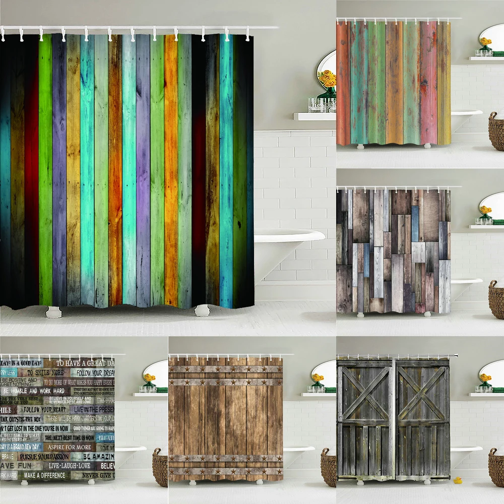 

Vintage Style Retro Wood Door Bathroom Shower Curtains Frabic Waterproof Polyester Bath Curtains With Hooks Wall Decoration