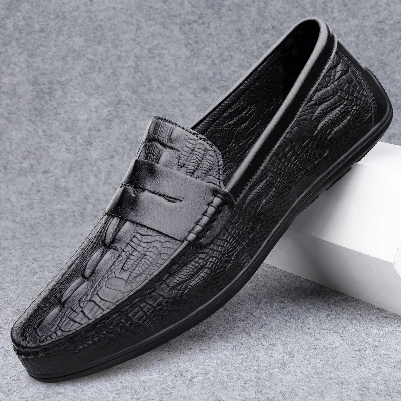 Men shoes  large-size casual leather shoes 2024 summer new loafers men\'s crocodile pattern comfortable men\'s shoes