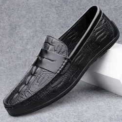 Men shoes  large-size casual leather shoes 2024 summer new loafers men's crocodile pattern comfortable men's shoes