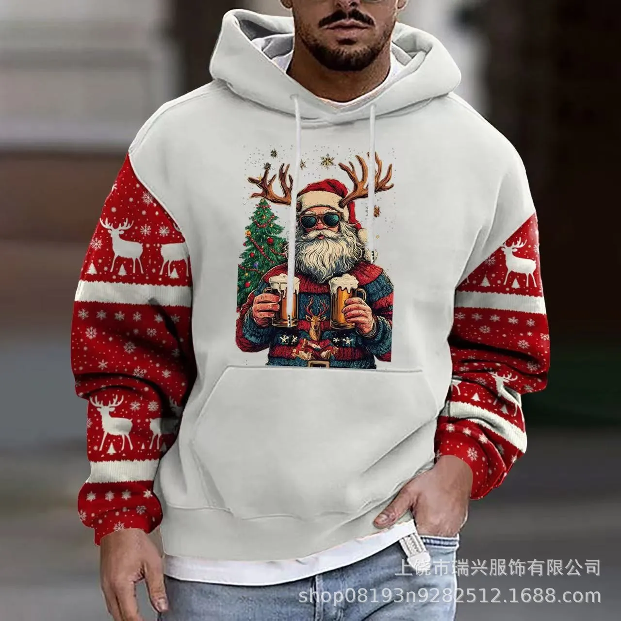Sweat-shirt à capuche à manches longues pour hommes, tendance jeune, rue européenne et américaine, impression numérique 3D, noël, automne et hiver
