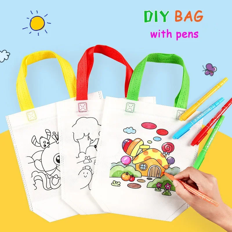 

20PCS/lot Graffiti Bag DIY Handmade Painting Puzzles for Children Arts Crafts Color Filling Drawing Toy Kindergarten Handbags