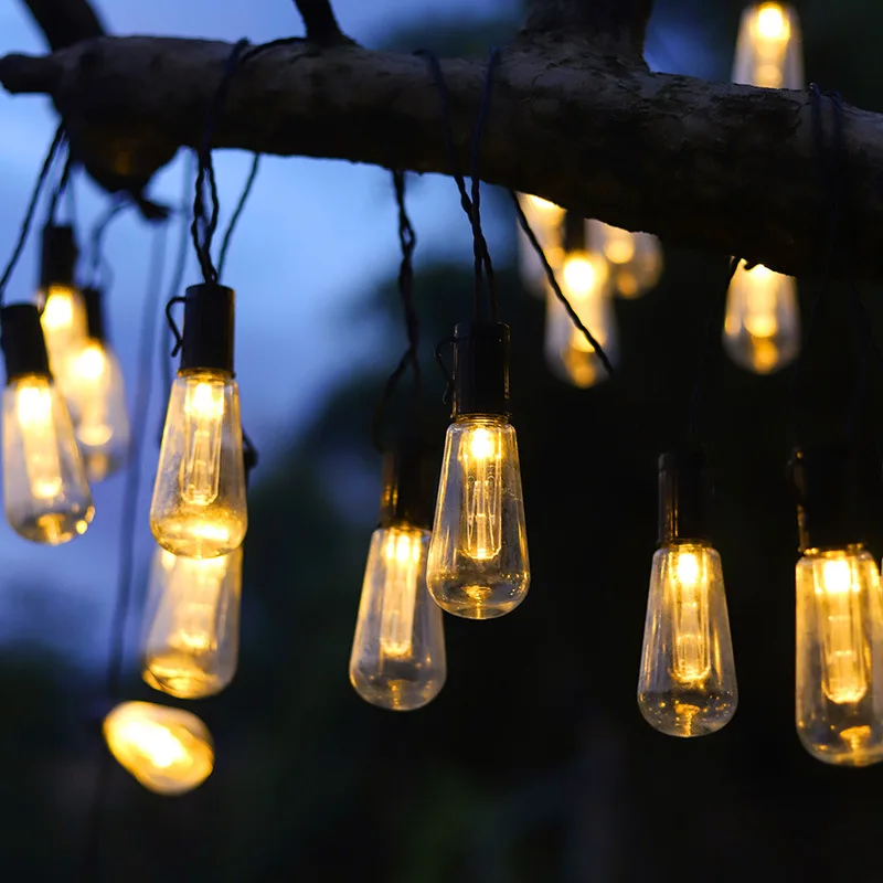 Outdoor impermeável Fairy String Lights, lâmpadas solares, lâmpada retro, Natal, pátio, feriado, iluminação do partido, 10, 20, 30LED