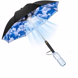 3 w 1 parasol z wentylatorem i Mister na zewnątrz przenośny parasol z wentylatorem chroniącym przed słońcem parasol z długą rączką wentylator z mgiełką