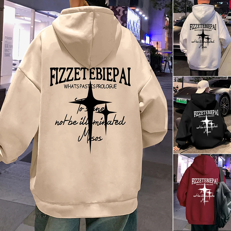 

Pure Cotton Men's Hoodie Spring Autumn Fleece Lined Heavyweight Loose Fit High Street Style Trendy Brand American Casual Wear