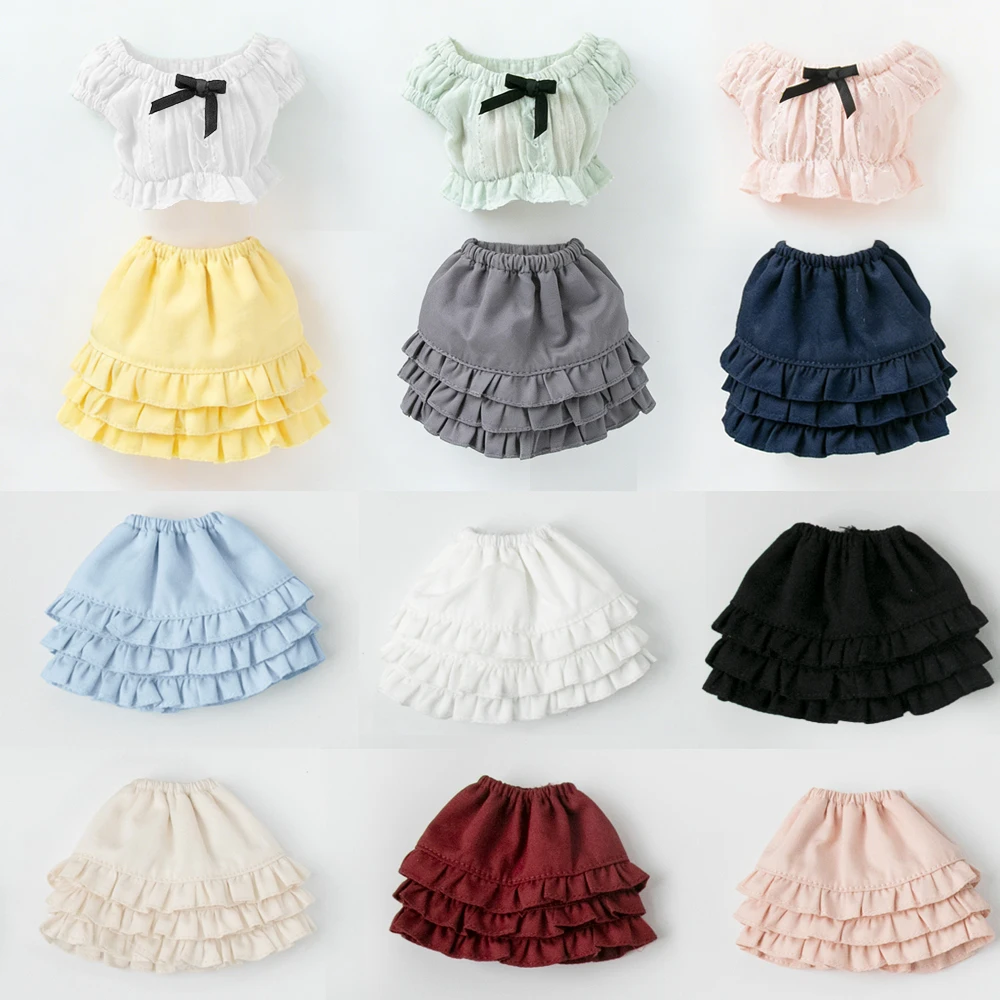 Blyth Clothes Colorful Layered Short Mini Skirt Cropped Midriff-Baring Top Crop Blouse for Azones Ob 22 Ker YMY Doll Accessories
