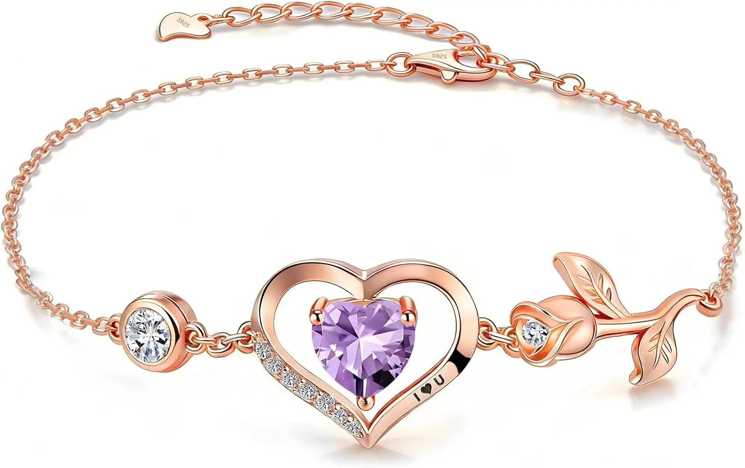 

1CT Rose Heart Bracelet Moissanite Lab-Grown Sapphire Ruby Emerald&More 18K White Rose Gold Plated Anniversary Birthday Gift for