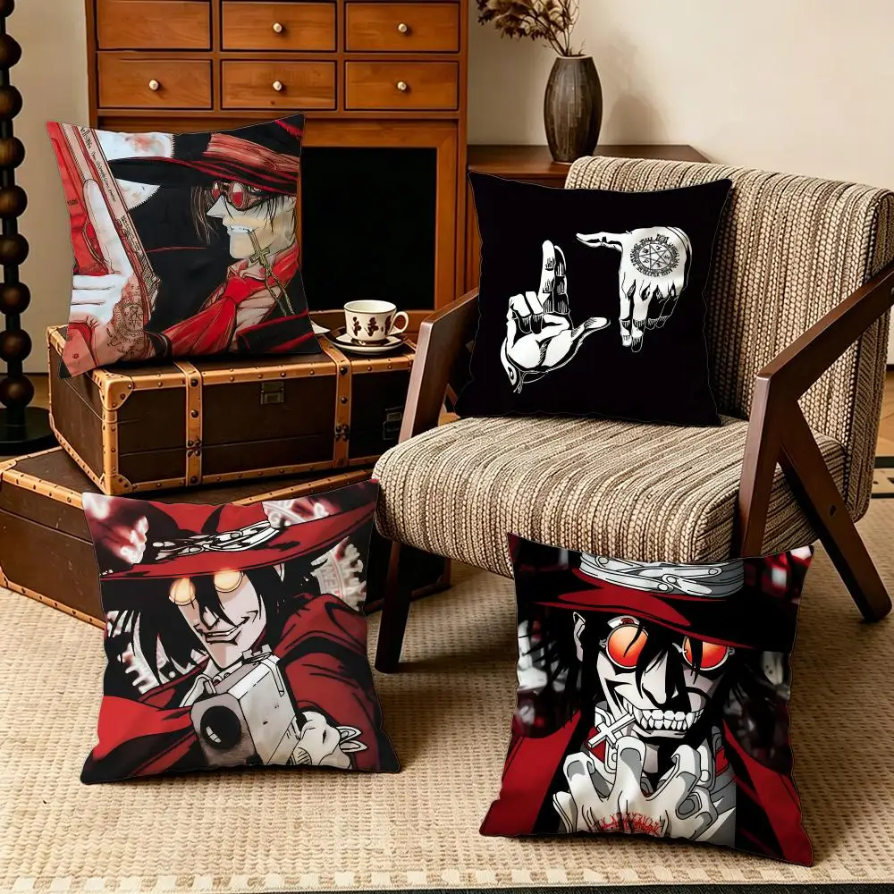 Funda de cojín Anime-HELLSING OVAS, juego de fundas de cojín de terciopelo suave, 4 piezas, 50x50, 45x45, 40x40, funda de almohada con cremallera para decoración del hogar