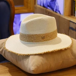 Summer Jazz Hat Men's Women's Sun Hat British Style Ladies Raffia Stitching Raw Edge Beach Holiday Sunshade Hat Panama Hat