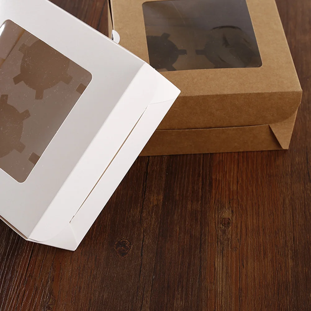 

10Pcs 4 Cavities Kraft Paper Cupcake Boxes Windowed Design Secure Inserts for Birthday Wedding Party Cupcake Box 4 Cavity