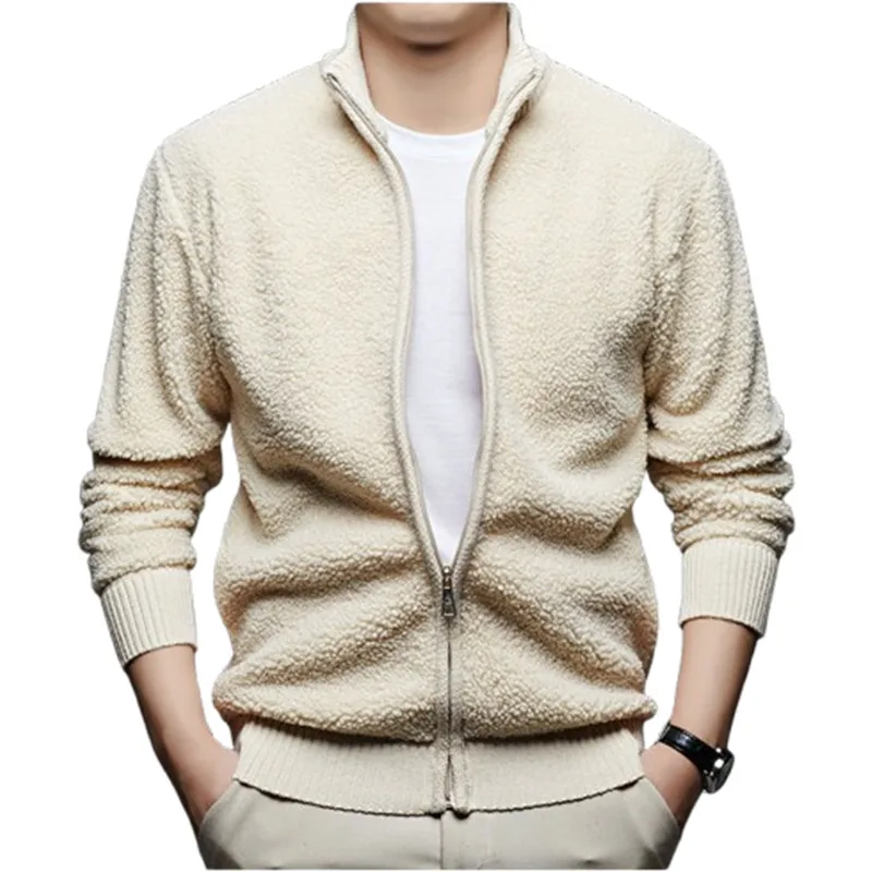 

Autumn Winter Men's Cardigans Stand Collar Sweatercoat Fleece Jackets Men Solid Color Casual Warm Kintted Cardigan Outerwear Man