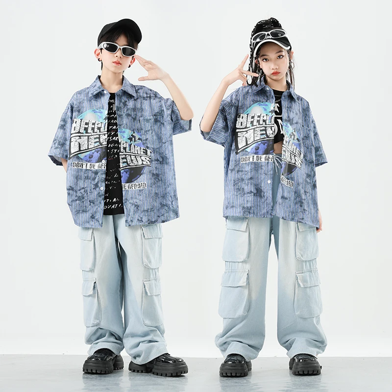 เด็กStreetwearเสื้อผ้าเด็กHip Hopหลวมเสื้อกางเกงเสื้อผ้าชุดสาวK-Popเด็กHip Hop Street Dance Coat