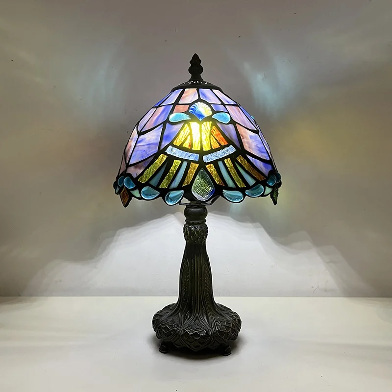 

8" Tiffany Dome Flower Lampshade Table Lamps Stained Glass Lamp Single Light for Home Decor