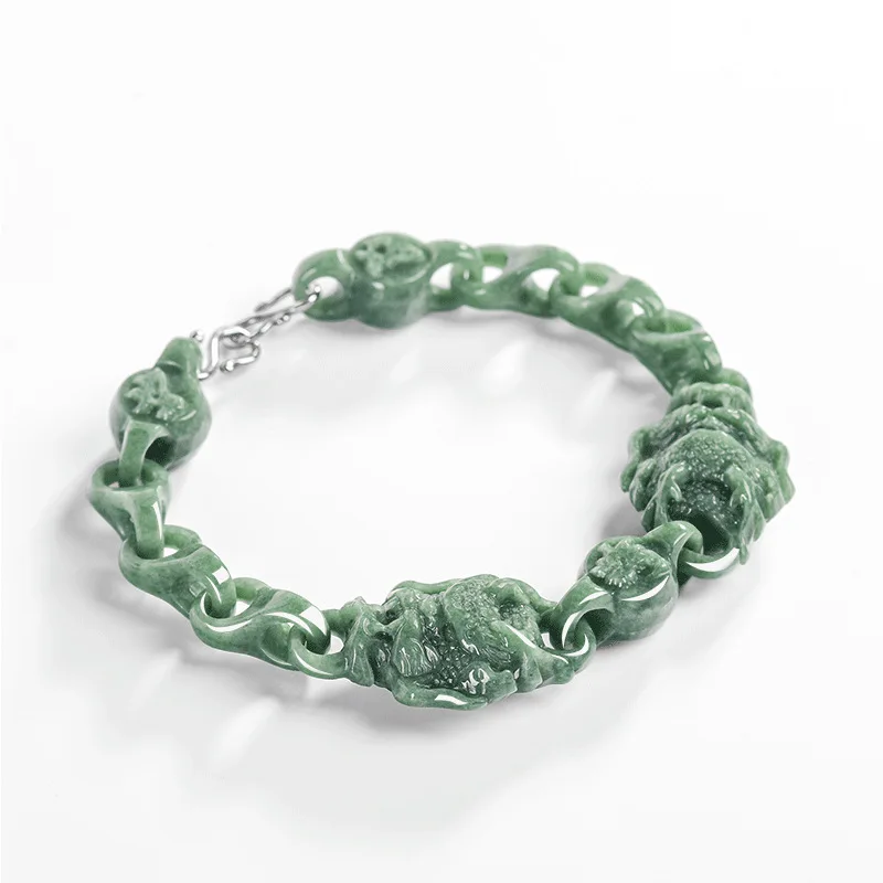 

Браслет с зеленым бирманским жадеитом и драконом, роскошные подарки для женщин, дизайнерский браслет, настоящие ювелирные изделия, талисманы, амулет из натурального нефрита, винтажный
