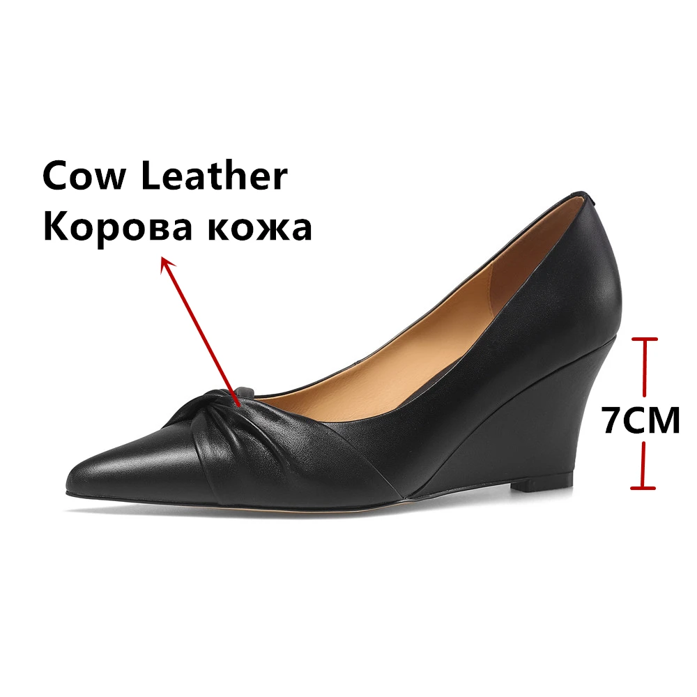 FEDONAS New Women Wedges High Heels Pumps Elegant Cow Leather Pointed Toe Basic Spring Summer Shoes Woman Office Pumps