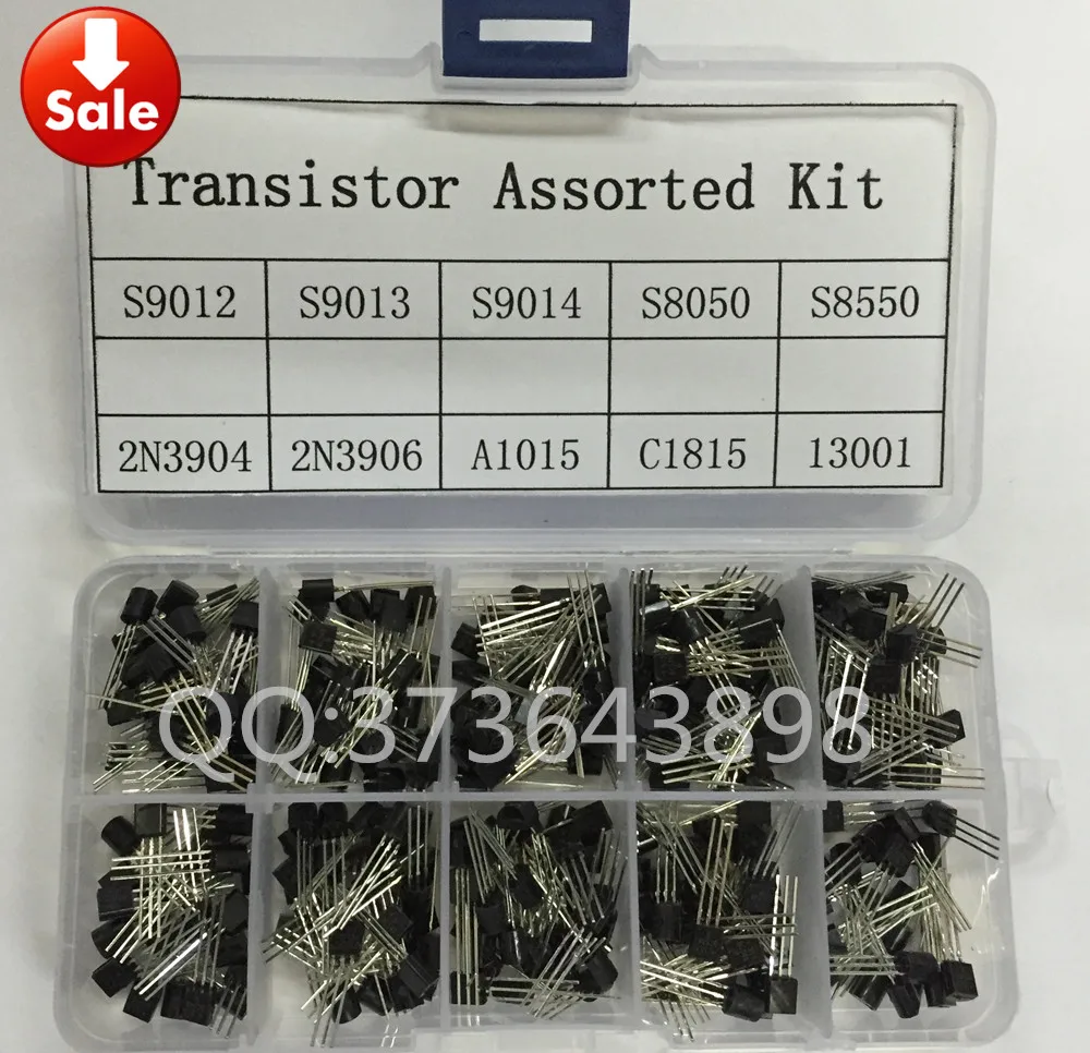 200pcs 10 Values  S9012 S9013 S9014 S8050 S8550 2N3904 2N3906 A1015 C1815 13001 Transistor Assortment Kit Transistors Box Pack