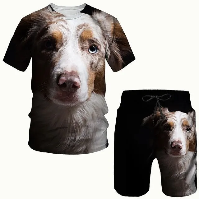 Nuevo traje para perro mascota con estampado 3D, camiseta y pantalones cortos para hombre, conjunto de ropa deportiva, chándal de verano con cuello redondo, ropa fresca de manga corta