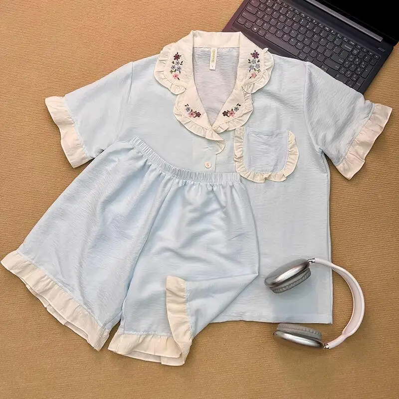 Korean Sweet Girl Short Sleeve Shorts Pajamas Summer Youth Cute Doll Collar Home Clothes Fashion Student Set New Comfortable