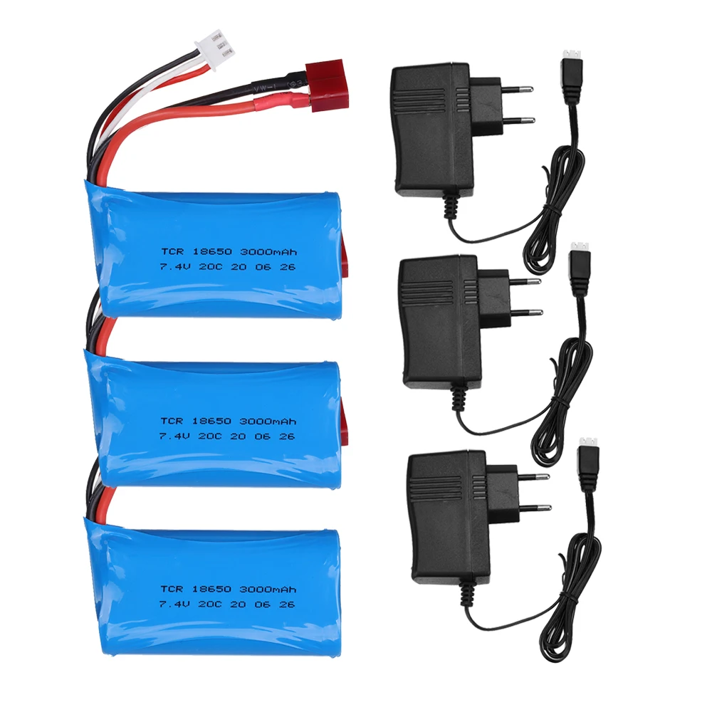 3000mAh 7.4V Li-ion Battery 18650 for Q46 Wltoys 10428 /12428/12423 RC Car Spare Parts with Charger 7.4V 2S Battery for Rc Boats