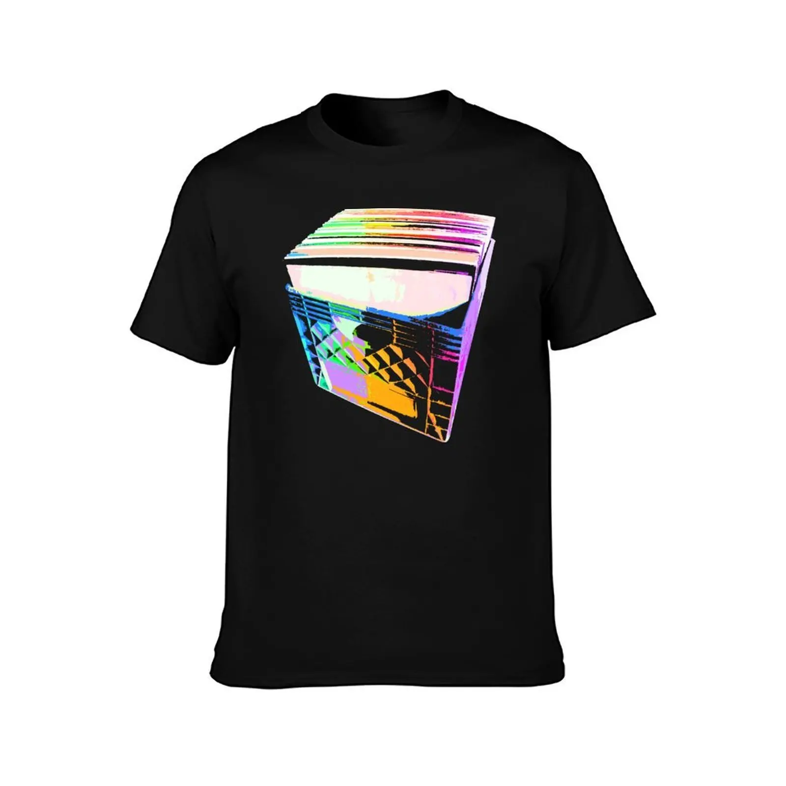 Crate of Vinyl LP Records (pop art colors) T-Shirt, Summer Casual Cotton Tee, Oversized Streetwear Tops, Vintage Graphic Print