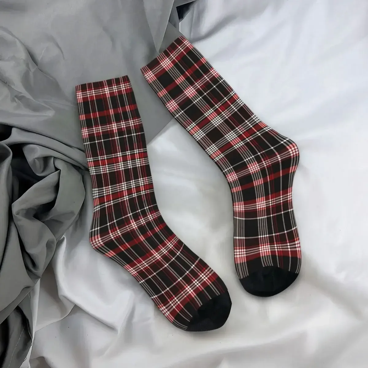 Calcetines a cuadros escoceses de tartán negro y rojo, medias Súper suaves Harajuku, calcetines largos para todas las estaciones, accesorios Unisex, regalo de cumpleaños