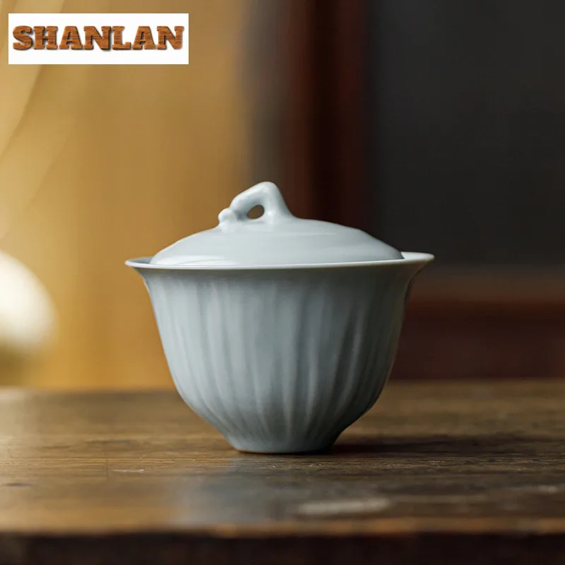 

130 мл Небесно-голубая фарфоровая ручная гаваньская эстетическая чайная варенья, чайная чаша с крышкой, комплект чайника, крышка, чаша, предметы для чая, подарок