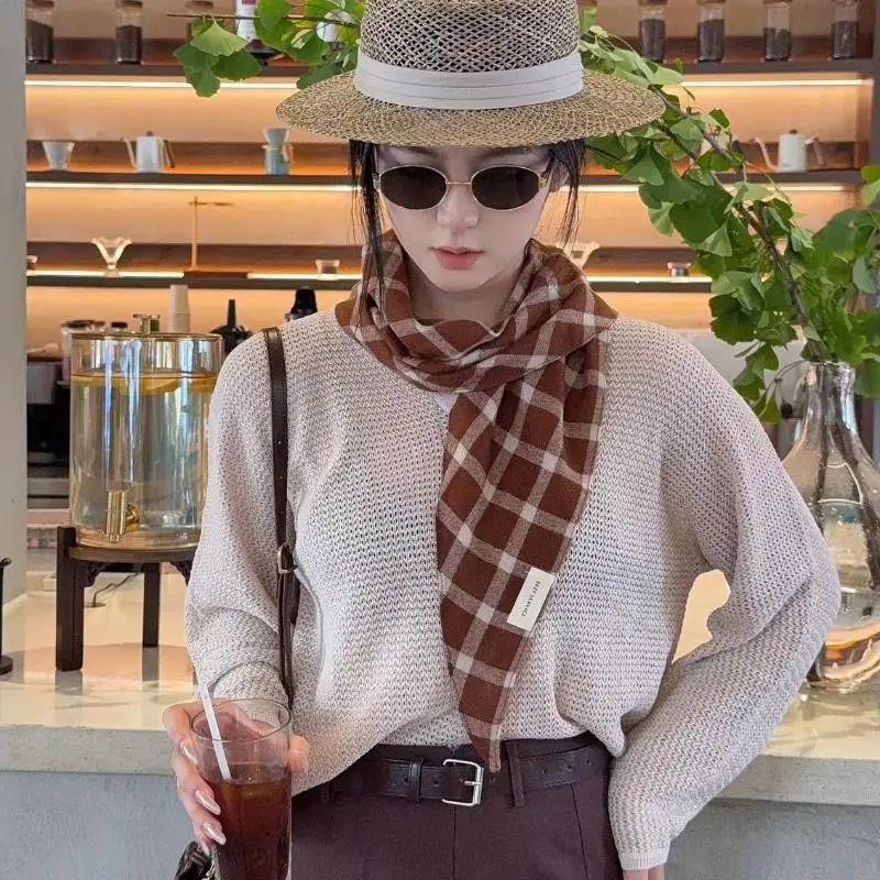 

Elegant Women Triangular Scarf Korean Thin Autumn Winter Shawl Scarf Multi-functional Neckerchief British Bandana Headscarf
