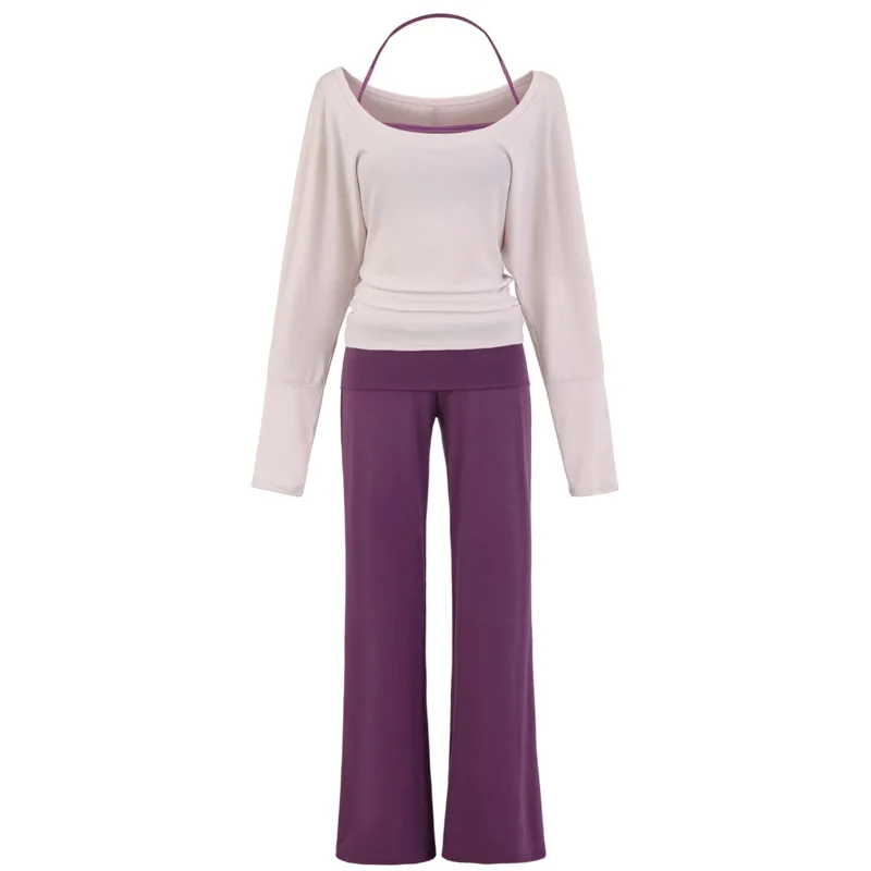 

Майка с длинным рукавом и бретелькой на шее, облегающая юбка, брюки с высокой талией, комплект для женщин, удобный комплект для тренировок из трех предметов, приятный для кожи