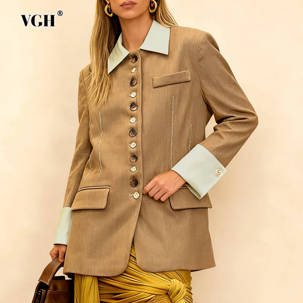 VGH Vintage Distressed Zerrissene Jacke für Frauen Revers Langarm Patchwork Unregelmäßige Tasten Britischen Süßen Stil Mantel Weibliche Neue