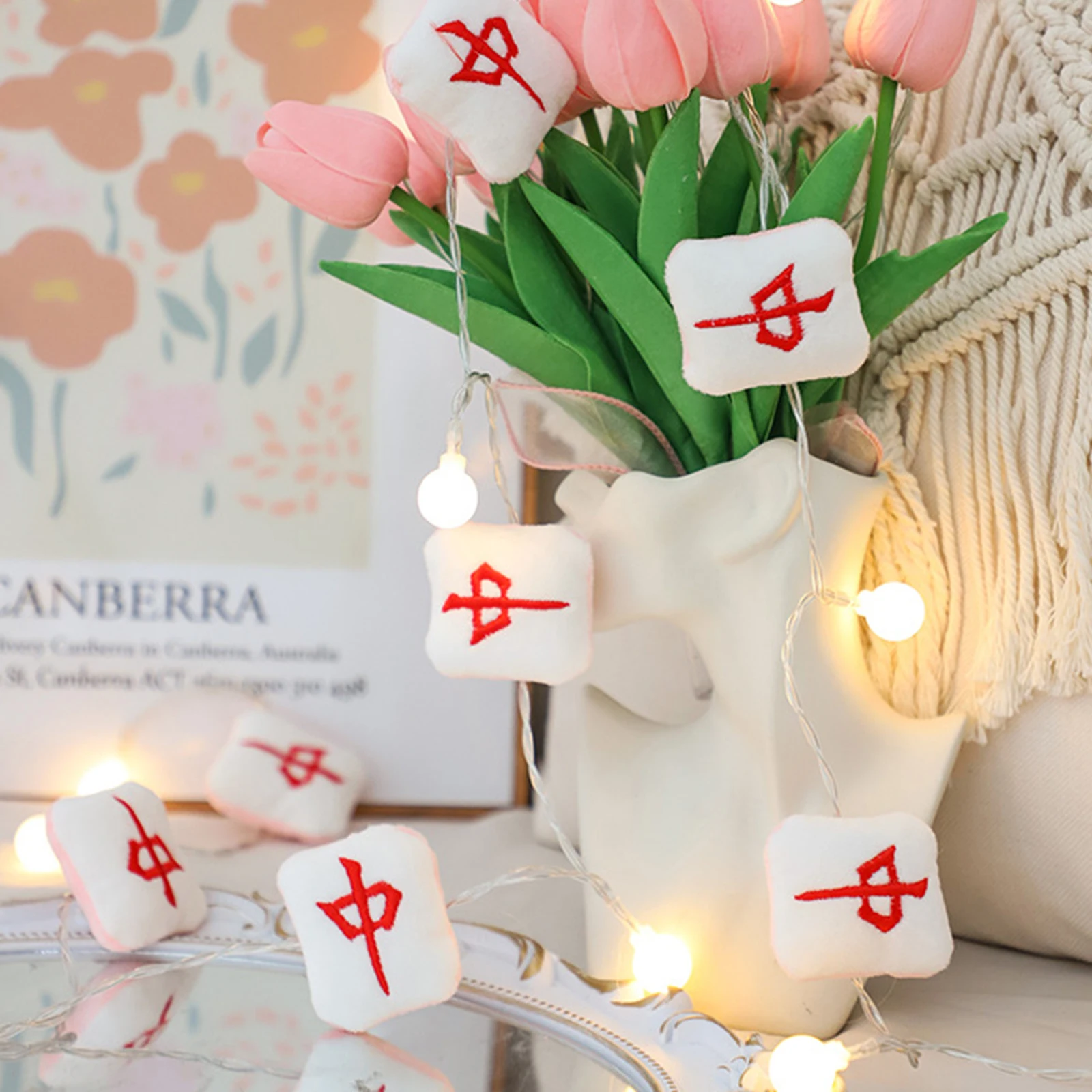 

LED Red Mahjong String Light Decorative Party Fairy Lights for Home Operated Plastic Warm Atmosphere Creative