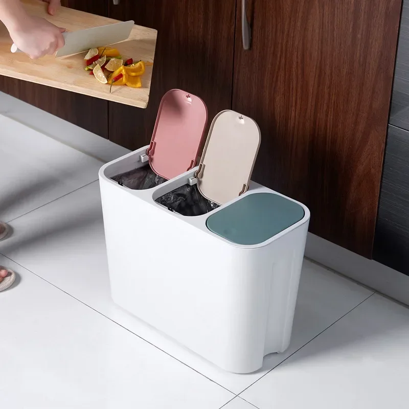 European style simple kitchen trash can household with lid dry and wet separation garbage classification living room office