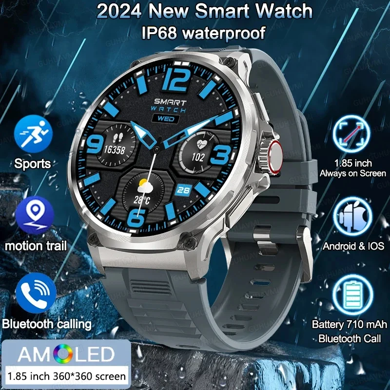 

2024 New Men's Smartwatch 1.85'' HD AMOLED Display 710mAh Battery Bluetooth Call Military-Grade Toughness Waterproof Sport Watch