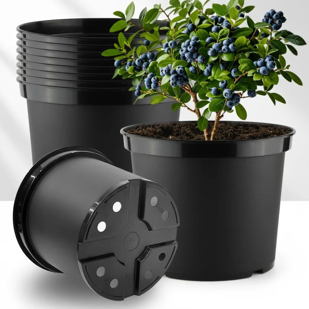 

5 Gallon Plastic Plant Pots 10-Pack, 12 Inch Deep Planter with Drainage Holes for Indoor Outdoor Plants