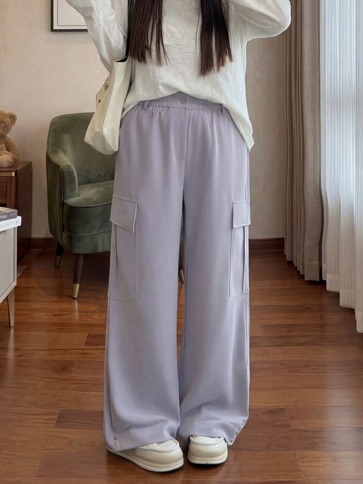 

Slimming Effect Casual Pants for Women High Waist Wide Leg Commute Style plus Size Pants Spring New Arrival Casual Trousers