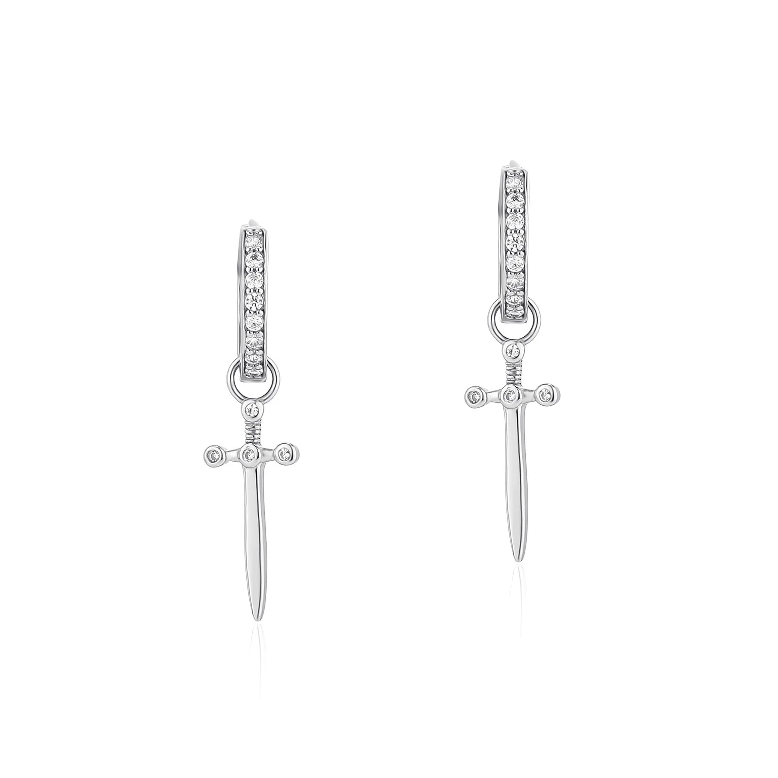 Medieval Sword Dangle Huggie Earrings Micro Paved CZ Cross Drop Piercing Jewelry Gothic Statement Ear Ornaments For Women