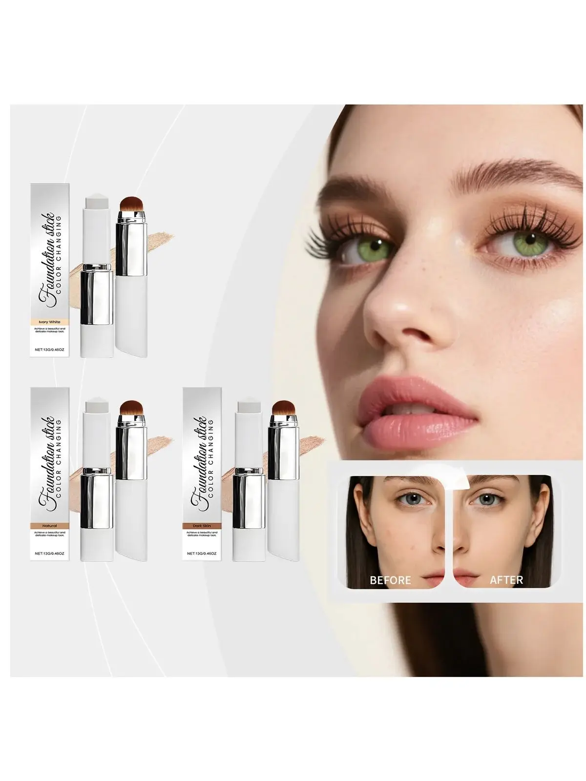 Bâton de maquillage pour fond de teint Double tête avec brosse, 3 couleurs, léger, hydratant, éclaircissant, correcteur mat, bâton de fond de teint 2 en 1