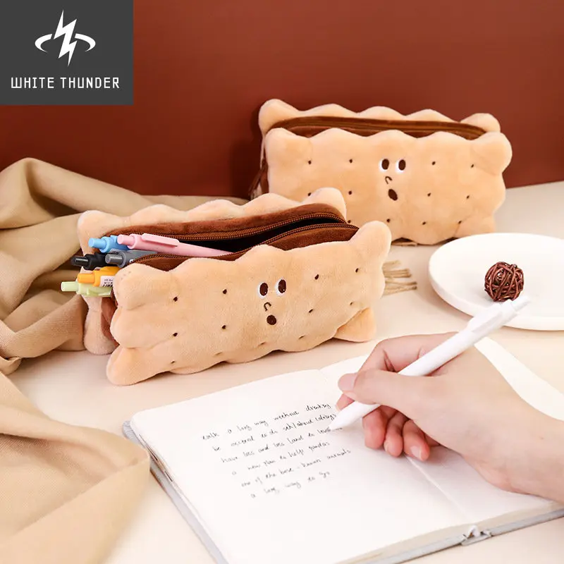 Pencil Box Kawaii Biscuit Shape Plush Cookies Pencil Bag Large-capacity Cute Cookies Pencilcase School Supplies Stationery