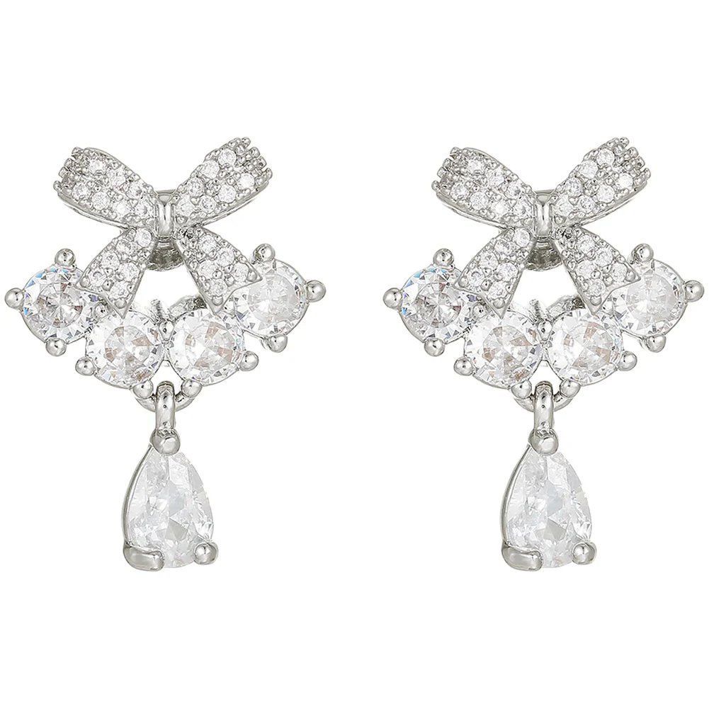Lightweight Bow Clip Earrings for Women Copper Material Floral Pattern 0.2 x 0.15 cm Silver Gold Tone Set of 2