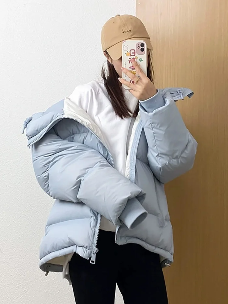 Schinteon feminino luz pato branco para baixo jaqueta simples cor sólida solta sobre o tamanho casaco curto outono inverno outwear 2024 moda