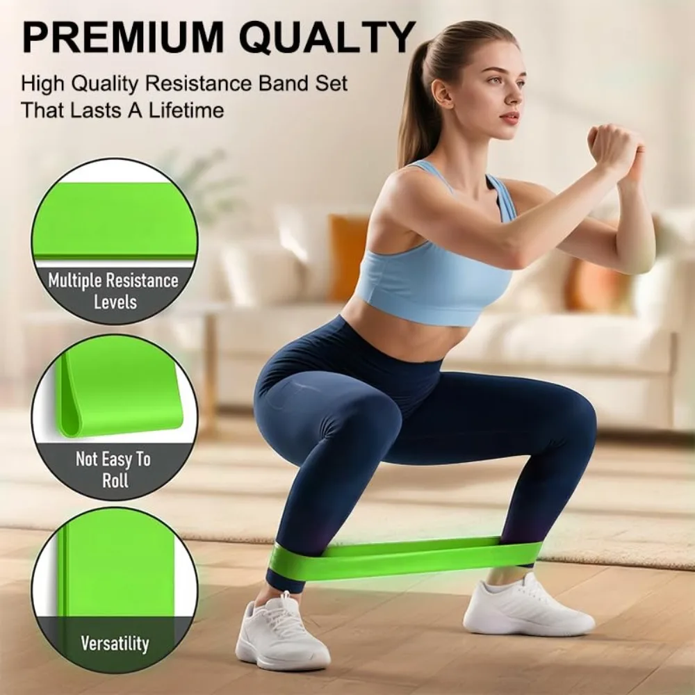 Set of 5 Skin-Friendly Resistance Exercise Band,5 Different Strength Levels Fitness Bands for Women/Men-Ideal for Home,Gym,Yoga