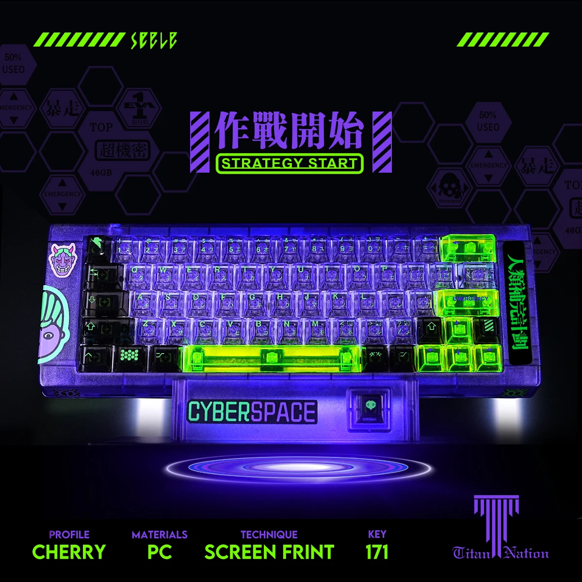 

EVANGELION-01 keycaps PC full transparent set, 171 key high transparency and wear-resistant original factory height keycap