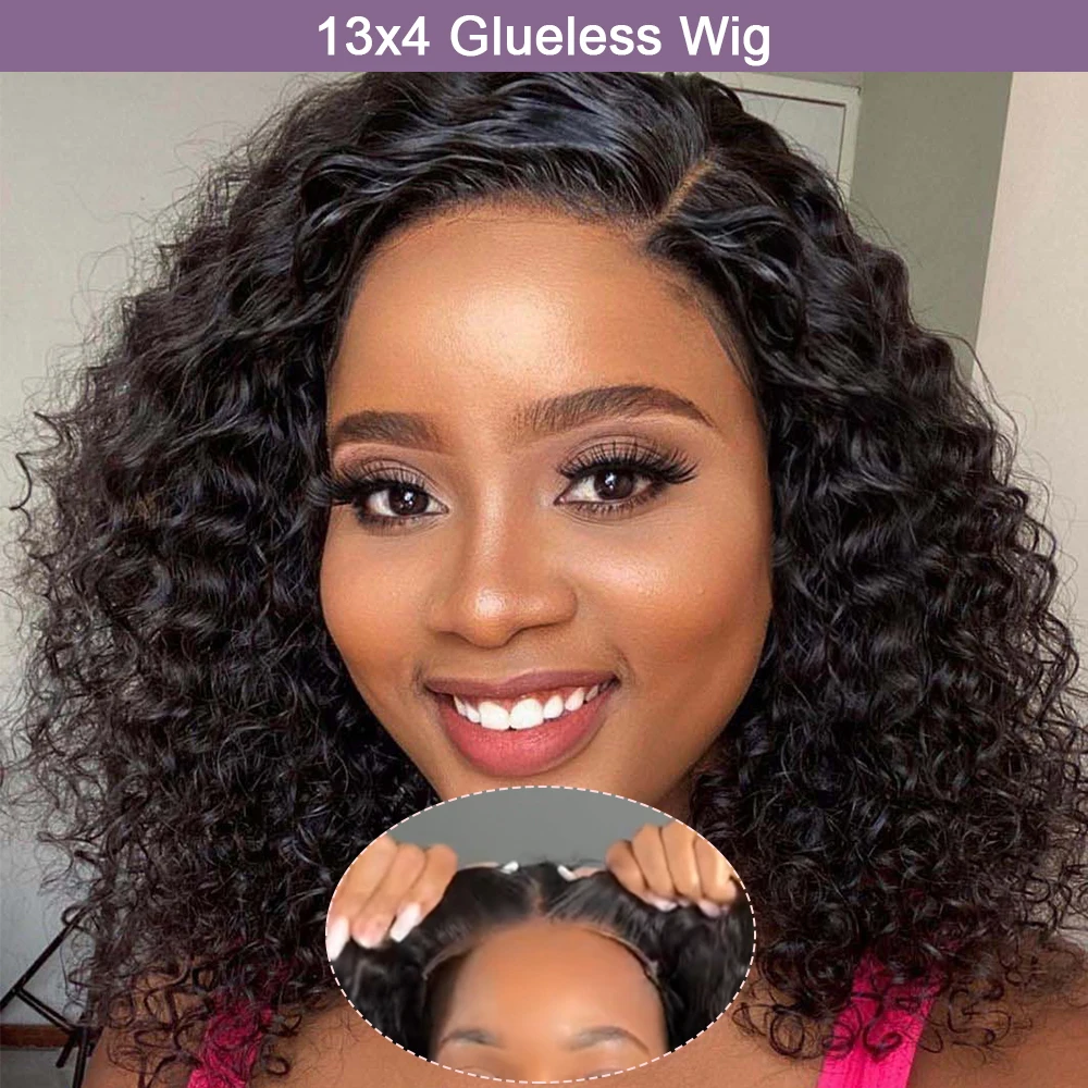 شعر بشري مجعد موجة عميقة غلويليس قصيرة بوب شعر مستعار ارتداء والذهاب 13X6 Hd الدانتيل الجبهة تجعيد المياه شعر الإنسان الدانتيل أمامي الفيتنامية