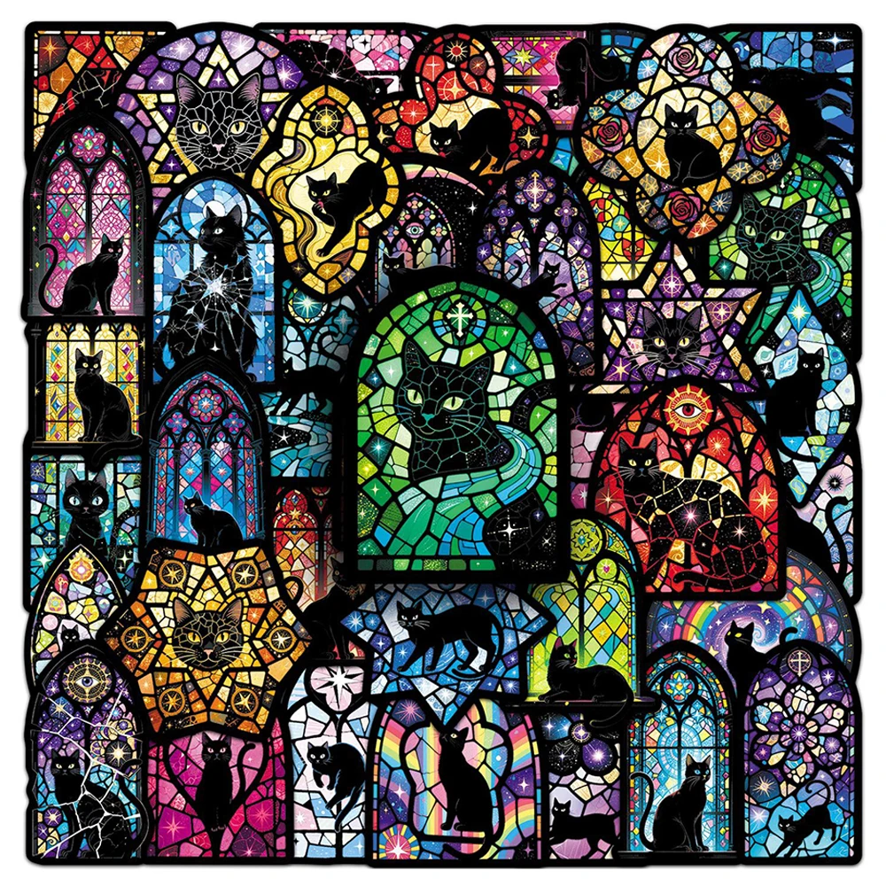

10/30/50pcs Gothic Black Cat Colored Window Stickers Dark Aesthetic Decals Luggage Phone Laptop Cartoon Halloween Tarot Sticker