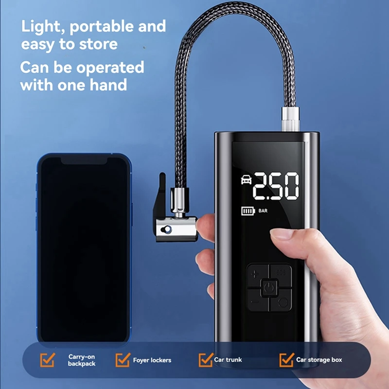 ABGR-bomba de aire inalámbrica montada en vehículo, bomba de aire eléctrica, neumático portátil, iluminación inflable, bomba de aire para automóviles