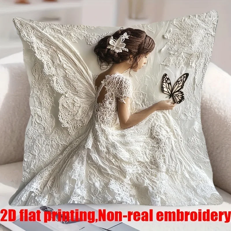 

Fairy-Printed Pillowcase: 2D Flat Printing, Non-real Embroidery for Elegant Home Decor Sofa cushion cover,decoration,2D printing