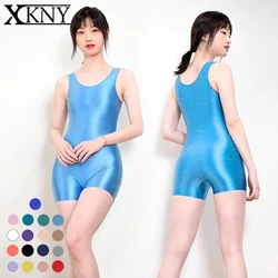 XClocKNYoung satin glossy tights sexy tights oily vest three-part shorts bodysuit running Yoga swimming glossy BODYSUIT MJINM
