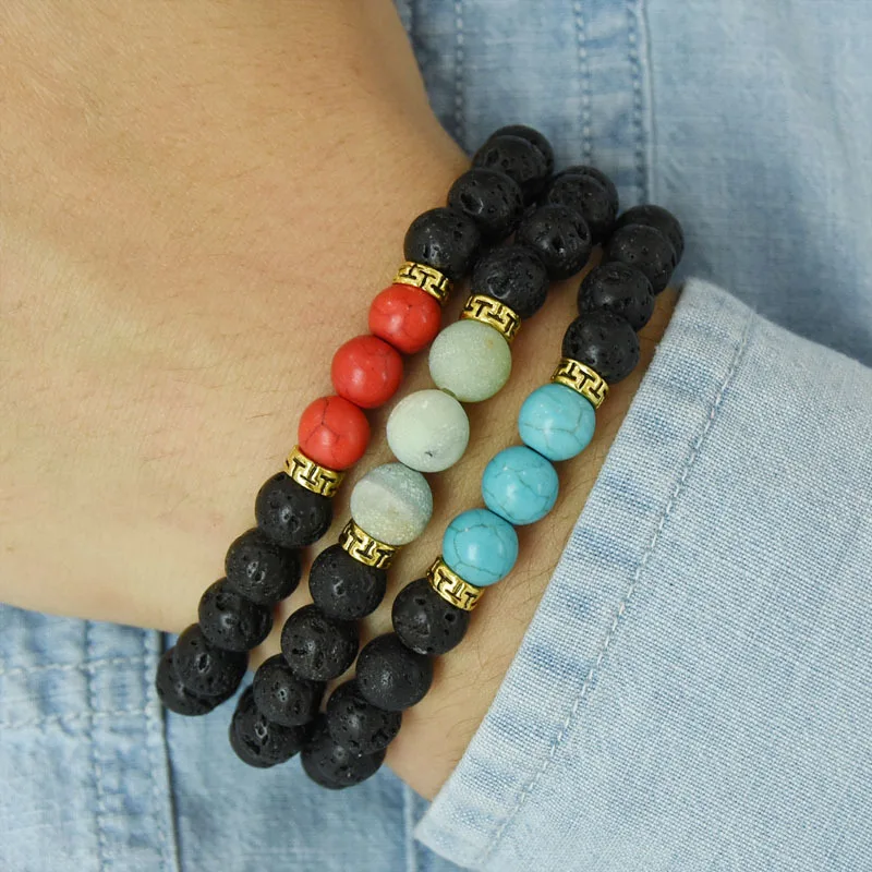 

Wholesale Custom Fashion Healing Crystal Gemstone Reiki Three Bead Bracelets for Men Women